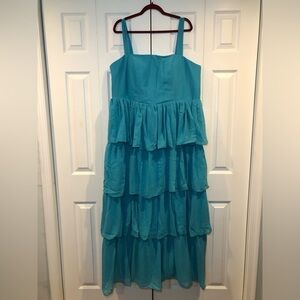 Blue Tiered Maxi Dress with Slit